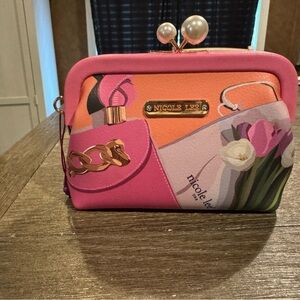 Nicole Lee Pink and Orange Clutch with Floral Design